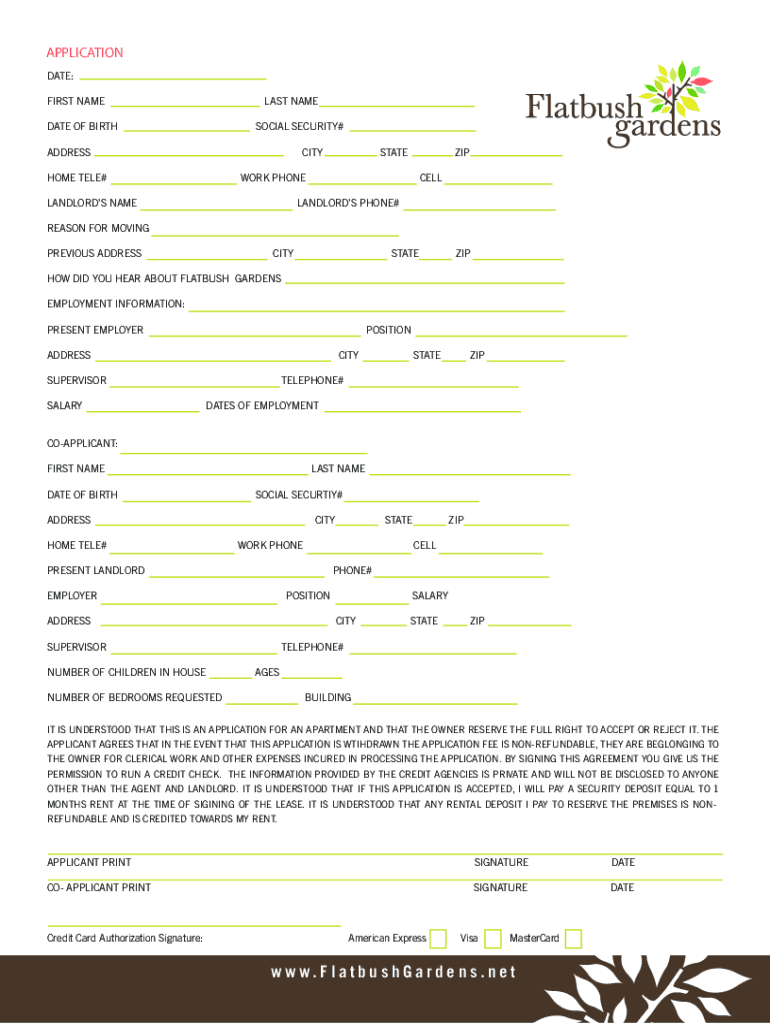 Flatbush Gardens Application  Form