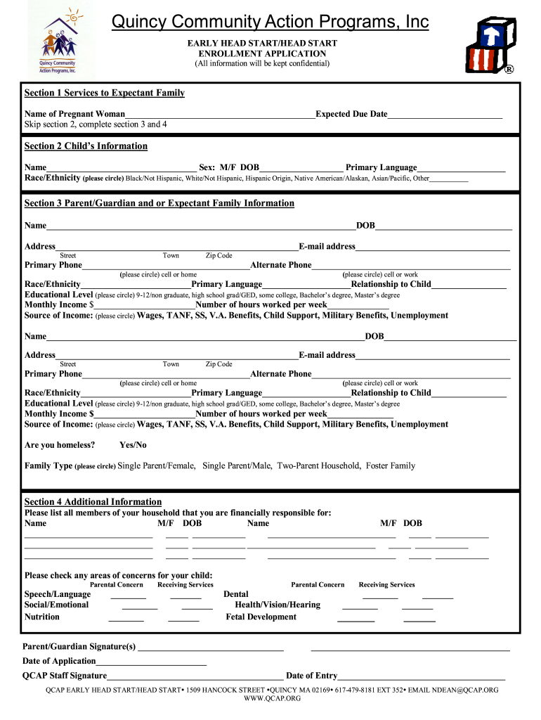 Head Start Application  Form