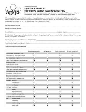 ADVIS Teacher Recommendation Form Grades 2 6 the Miquon Miquon