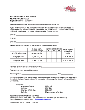 After School Care Contract Template  Form