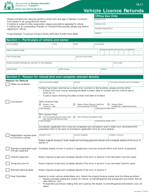 Vl11 Vehicle Licence Refund Form