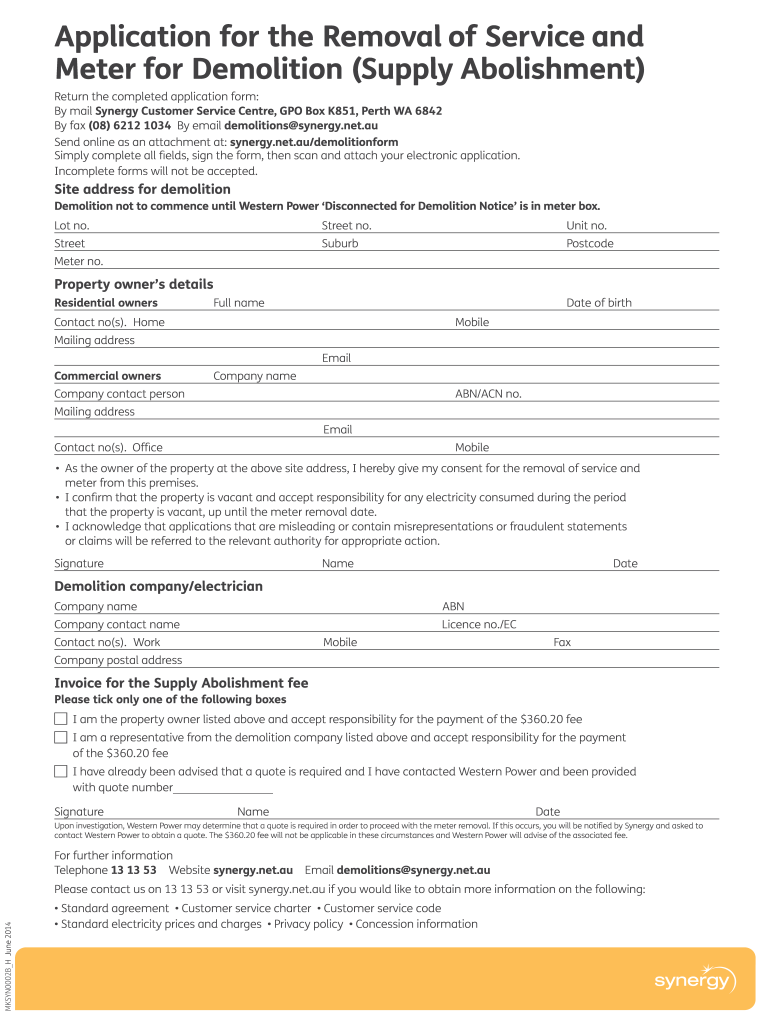 Synergy Supply Abolishment  Form