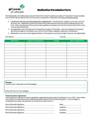 Girl Scout Medication Form