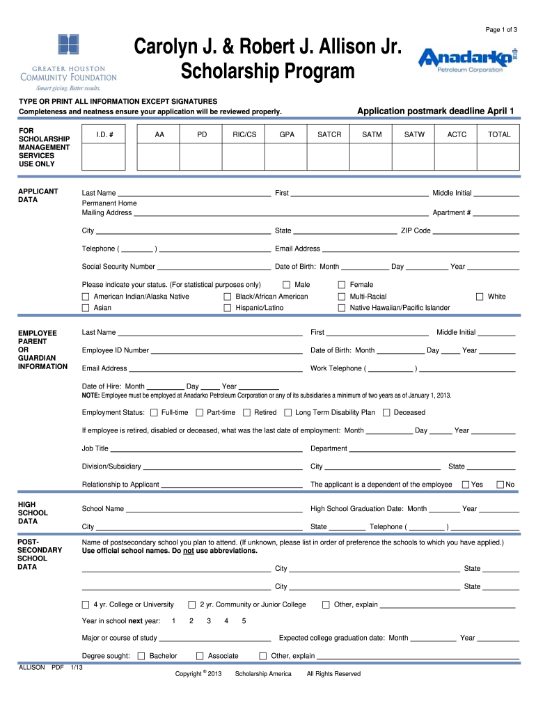 Alison and Robert Shetlar Scholarship  Form