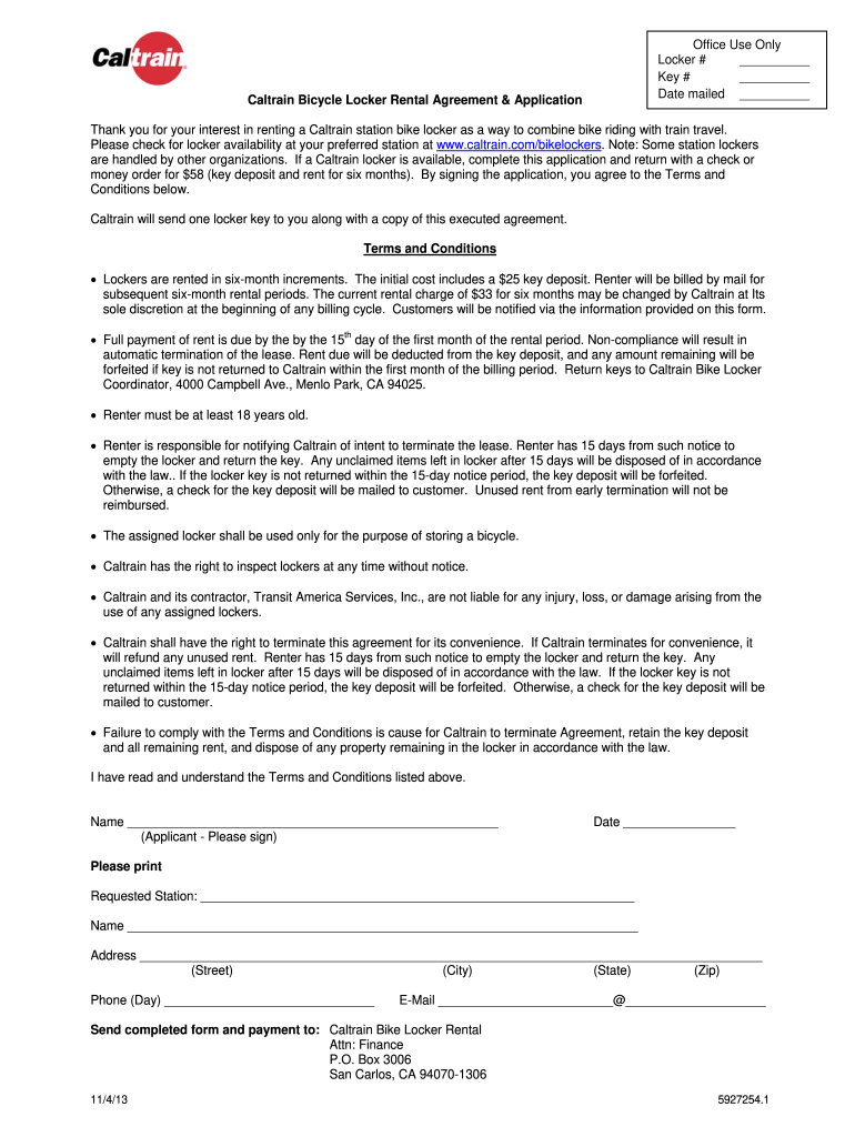 Get and Sign Caltrain Locker 2013-2022 Form