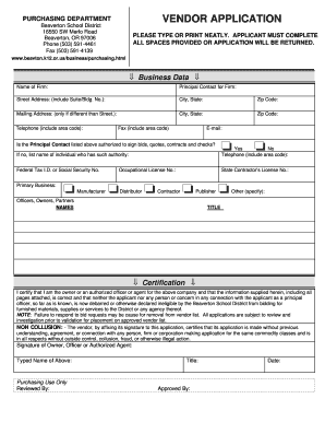 VENDOR APPLICATION Beaverton School District  Form