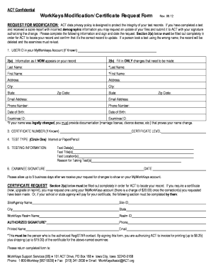 WorkKeys Modification Certificate Request Form Rev 09 12 ACT Act