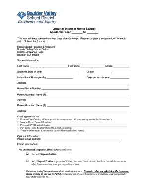 Bvsd Homeschool  Form