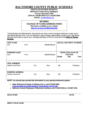 Baltimore County Public Schools Retirement Office  Form