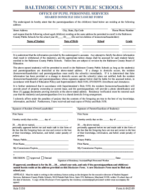 Baltimore County Public Schools Shared Domicile Form