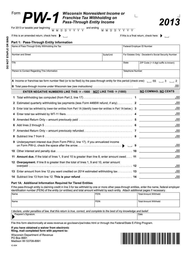  Wisconsin Form Pw 1 2018