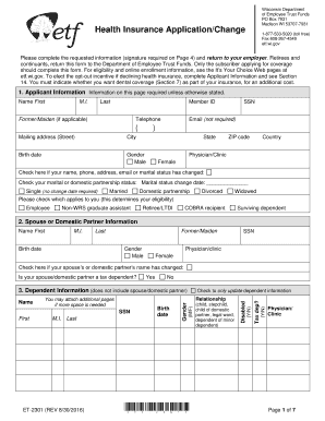 Application for Health Insurance Form
