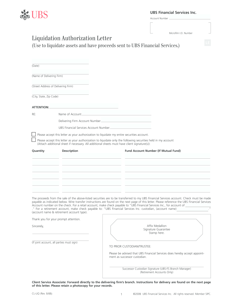 Ubs Letter of Authorization  Form
