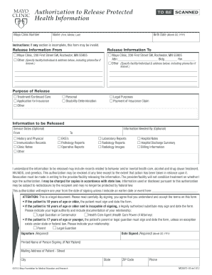 Mayo Clinic Release of Information Form