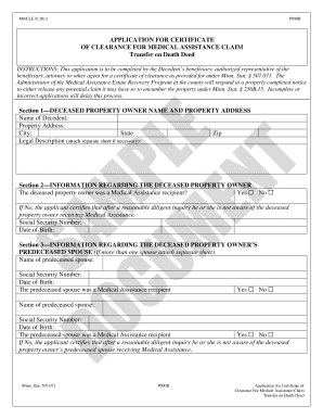 Application for Certificate of Clearance for Medical Assistance Claim Minncle  Form