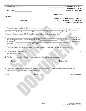 Application for Certificate of Clearance for Minnesota CLE Minncle  Form