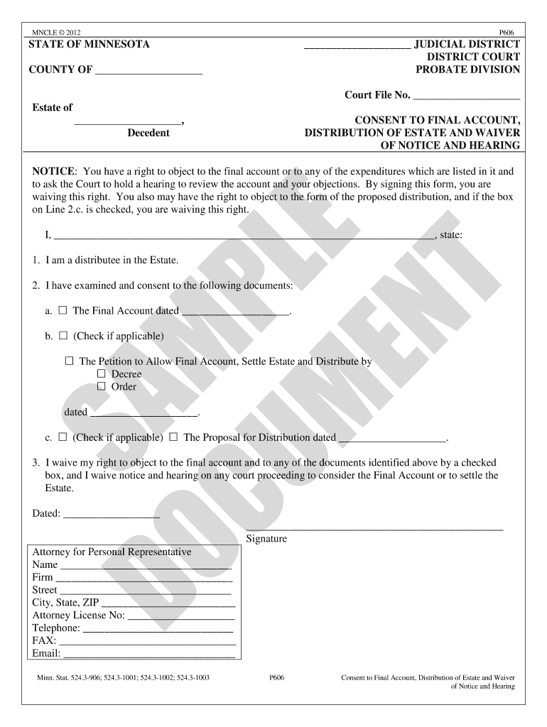 Receipt Template for Distribution of Decedent Minnesota Form