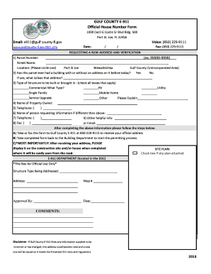 GULF COUNTY E 911 Official House Number Form Gulfcounty Fl