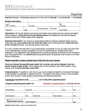 PassFail Grade Request Form NYU Steinhardt Steinhardt Nyu