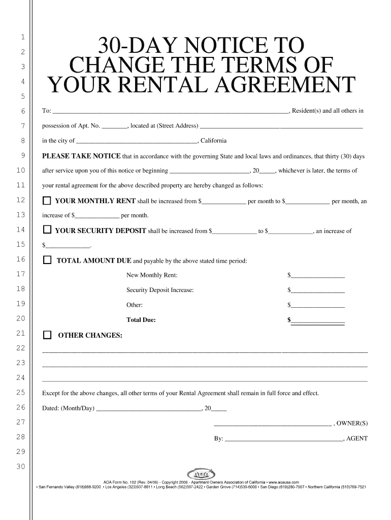 Get and Sign Aoa Rent Increase Form 