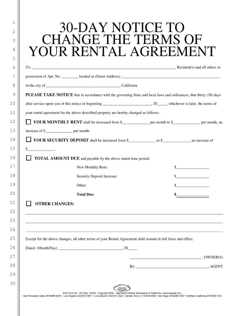 Aoa Rent Increase Form