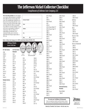 Jefferson Nickel Checklist  Form