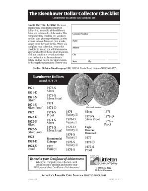 Printable Coin Checklist  Form