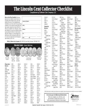 Lincoln Cent Checklist  Form