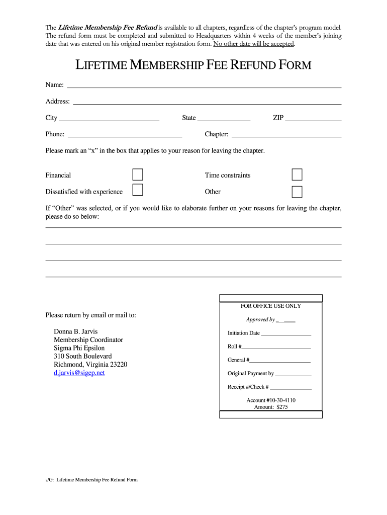 Sig Ep Refund Form