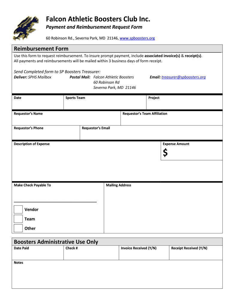 Payment Reimbursement Form  Severna Park Boosters  Severnaparkboosters Wildapricot