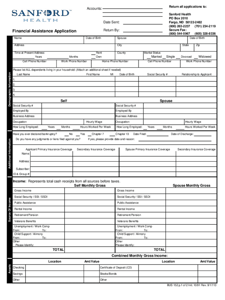  Sanford Financial Assistance Application 2013