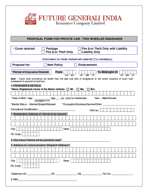 Two Wheeler Insurance Online  Form