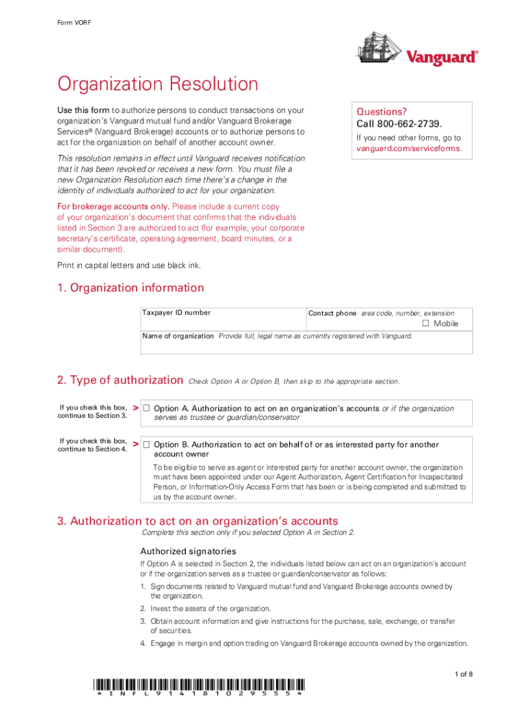 Vanguard Com Organization Resolution Form