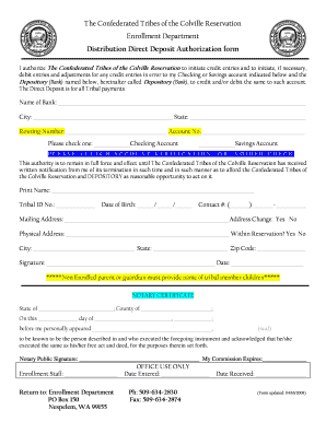 Distribution Direct Deposit Authorization Form