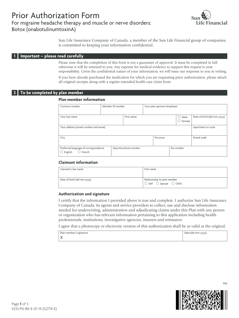 Sunlife Special Authorization Form