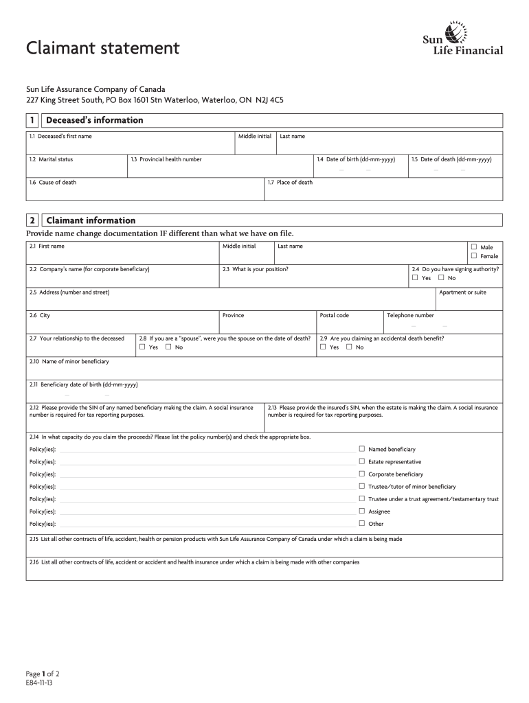  Life Claimant Statement 2013-2024