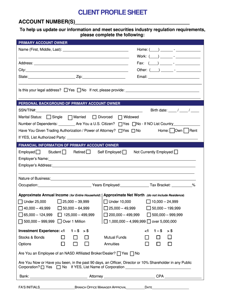 Financial Client Profile Example  Form