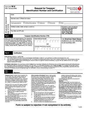 American Heart Association W9  Form