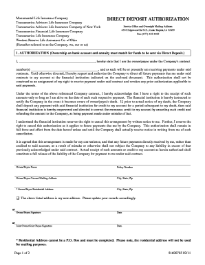 Transamerica Loan Direct Deposit  Form