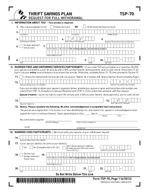 Form TSP U 70, Request for Full Withdrawal Form TSP U 70, Request for Full Withdrawal