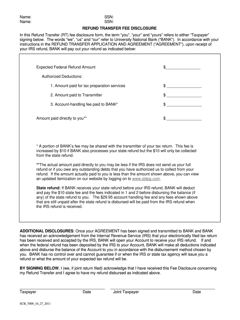  Name SSN REFUND TRANSFER FEE DISCLOSURE    GMG TAX 2011-2024