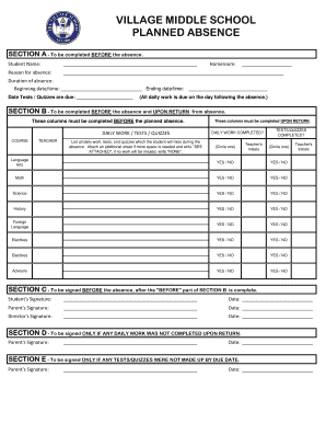 Planned Absence Form the Village School