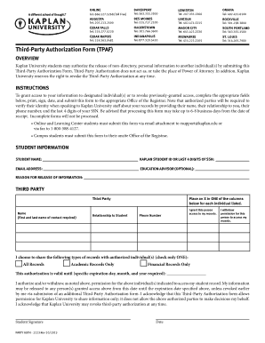  Third Party Authorization Form TPAF Kaplan University 2013