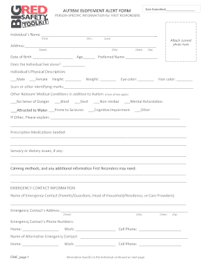 Autism Elopement Alert Form