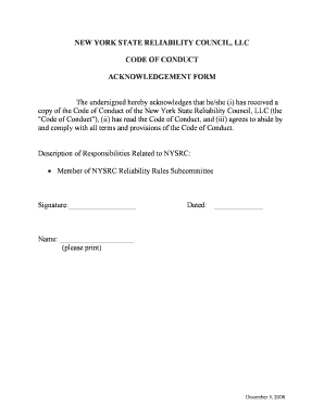 Employee Code of Conduct Acknowledgement Form
