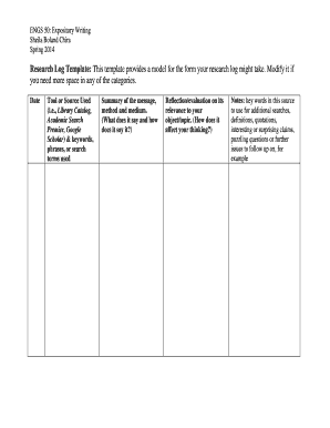 Research Log Template Word  Form