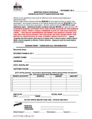 Mentor School Pay to Play Form