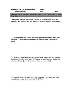 Trigonometry Word Problems Worksheets with Answers PDF  Form