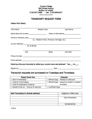 TRANSCRIPT REQUEST FORM Transcript Trocaire College