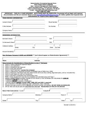 Subordination Processing Request Form PHH DUdiligence Com